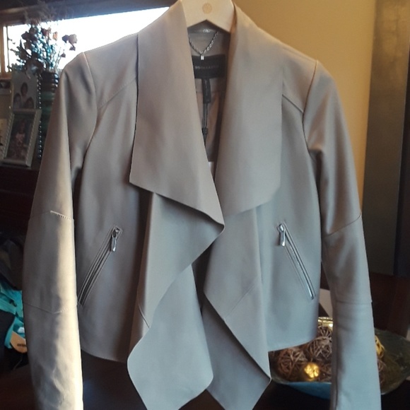 Rare! BCBGMAXAZRIA Leather Drape Jacket - Picture 3 of 8